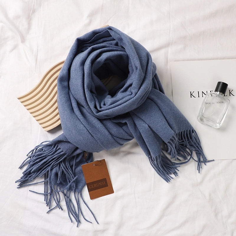 Solid Color Prickly Wool Scarf Women's 300g Ge Run Si Imitation Cashmere Thickened Scarf Japanese Style Plain Scarf For Autumn And Winter