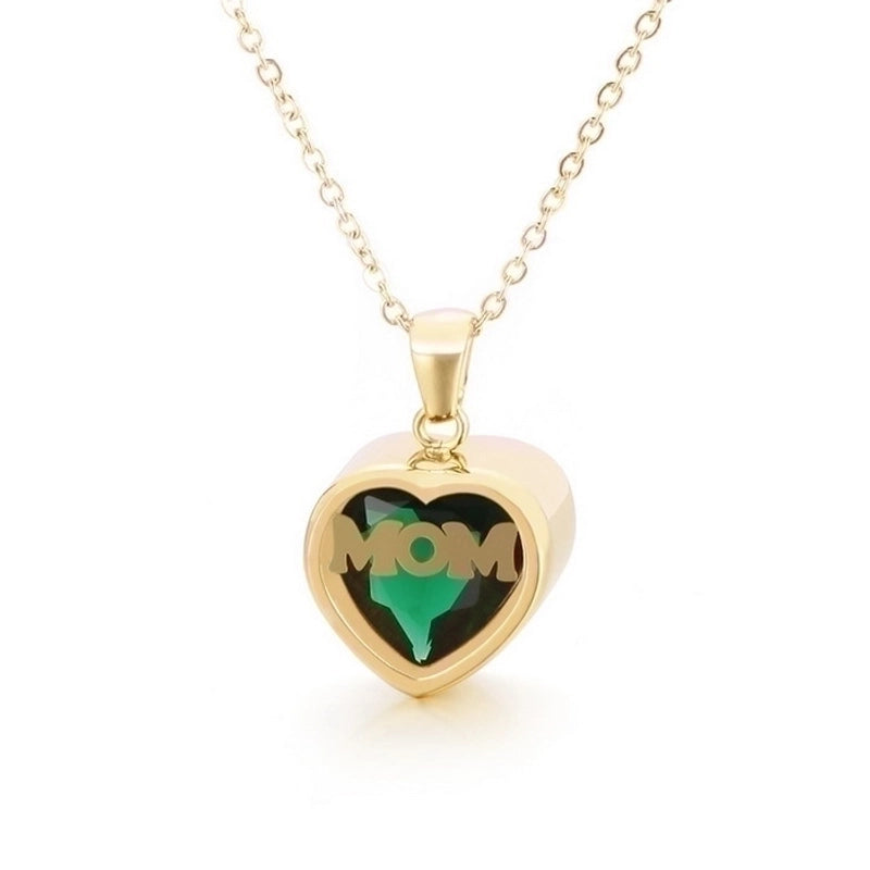 1 Piece Mama Minimalist Heart Shape Titanium Steel Inlay Birthstone Zircon Pendant Necklace