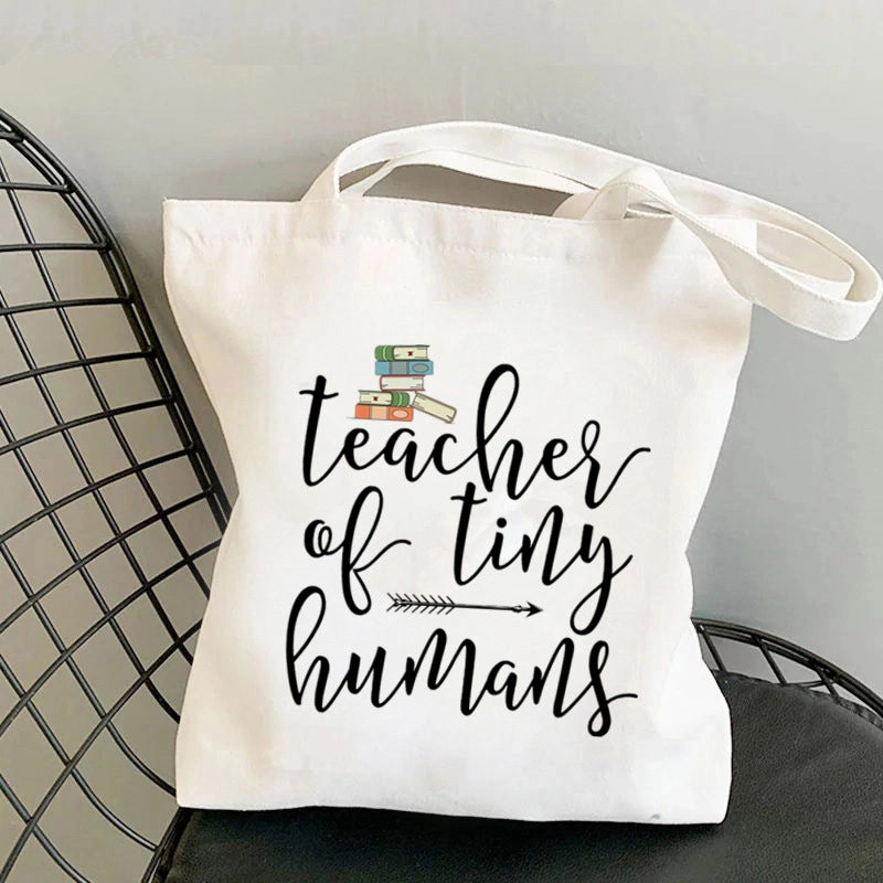 Hot Selling Kawaii Heart-shaped Printed Tote Bag For Teachers And Students One-shoulder Large Capacity White Cotton Bag