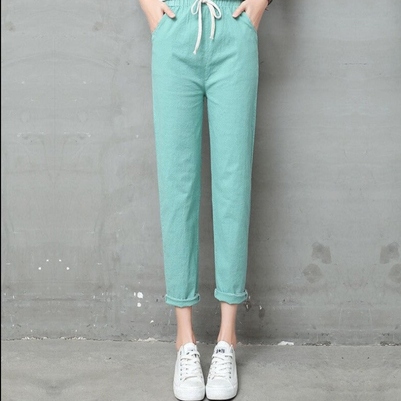 Summer Cotton Linen Wide Leg Harem Trousers