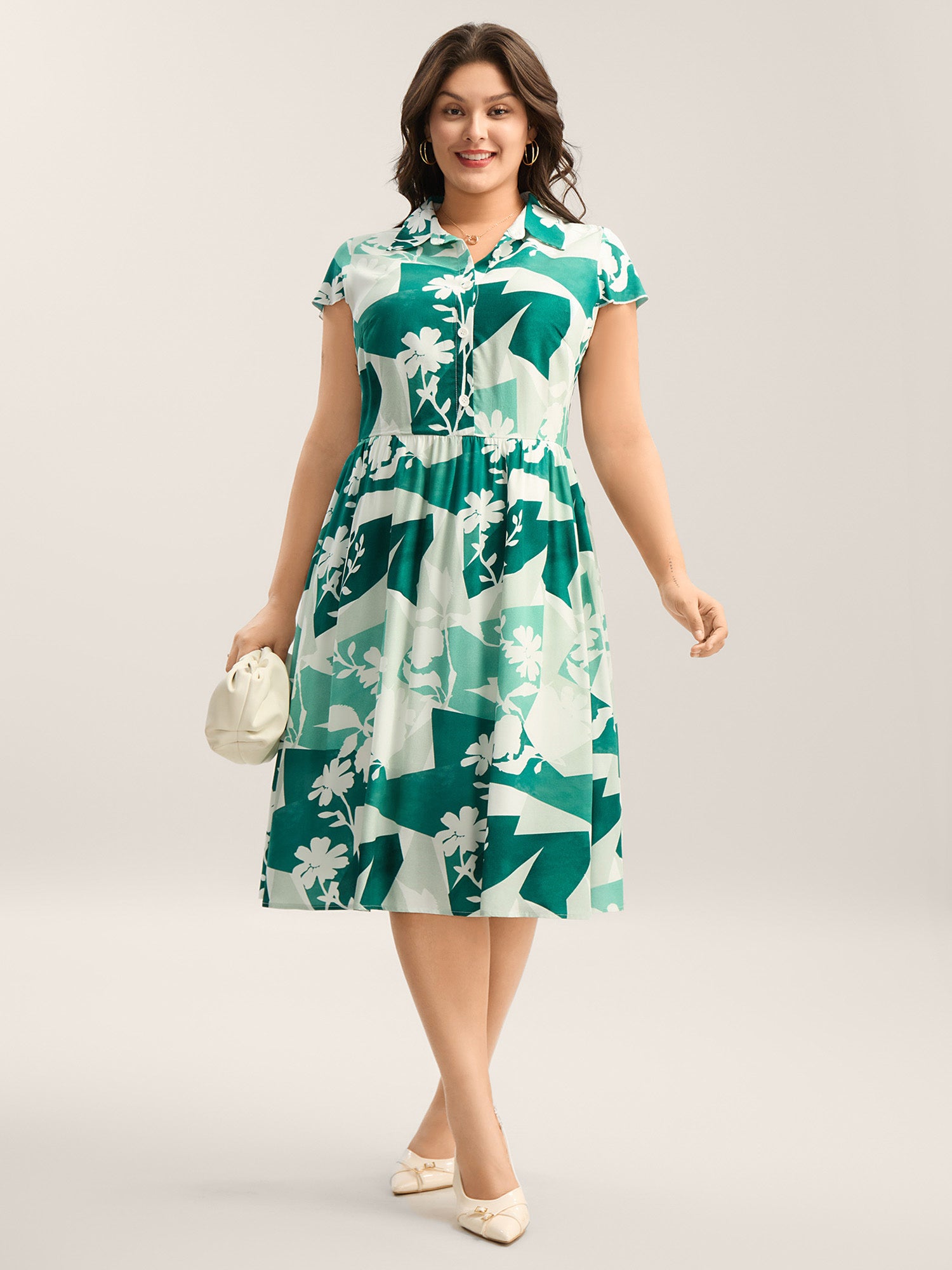 Serene Floral Print Pockets Midi Dress