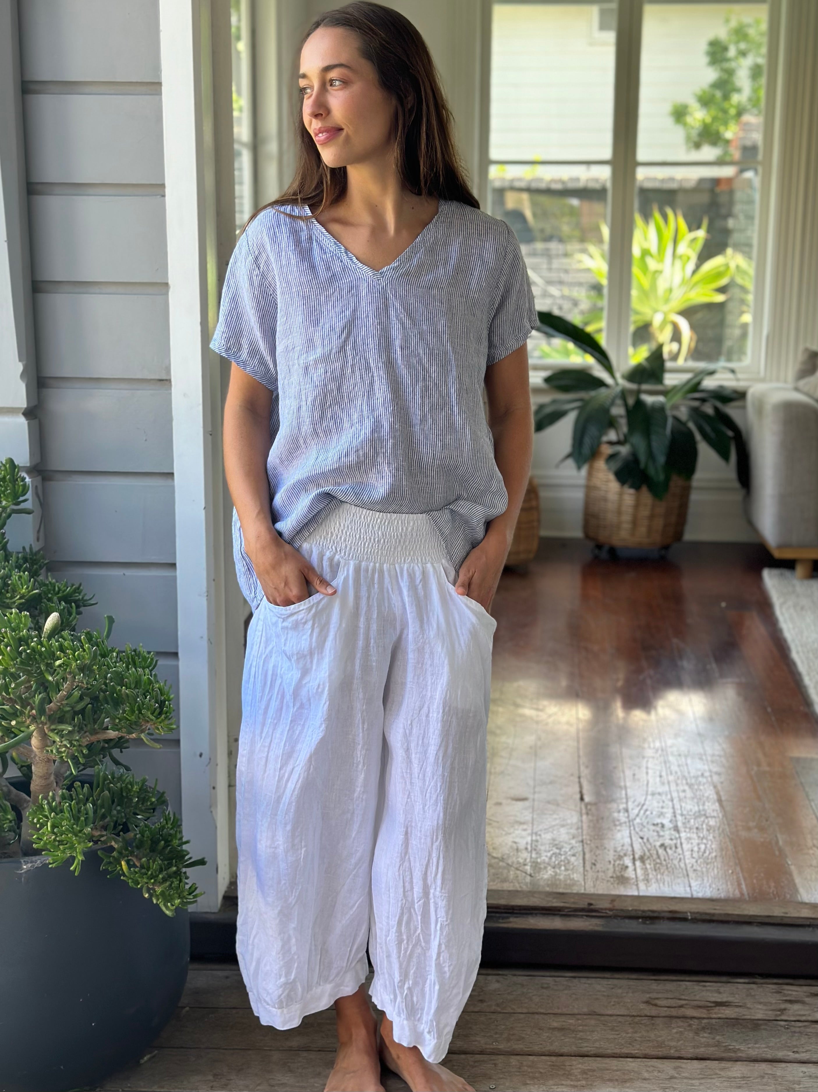 jackie pant-white linen