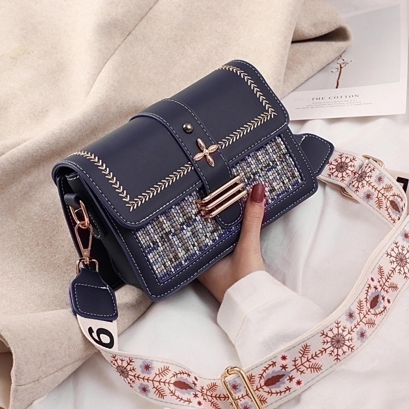 Women's Small Pu Leather Color Block Preppy Style Classic Style Square Flip Cover Shoulder Bag