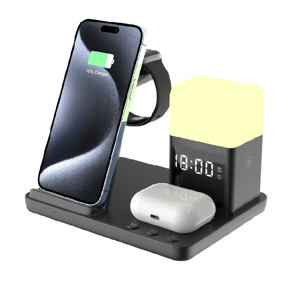 6-1 Foldable Wireless Fast Quick Charging Station Qi Phone Charger Stand 6 In 1 Charger For phone And Watch Earphone