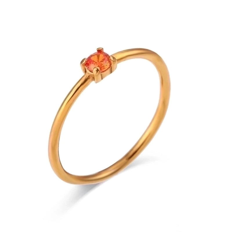 Fashion Round 304 Stainless Steel Artificial Gemstones Birthstone 18K Gold Plated Plating Inlay Rings