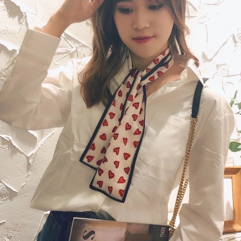 Women's Elegant Sweet Heart Shape Satin Printing Silk Scarf