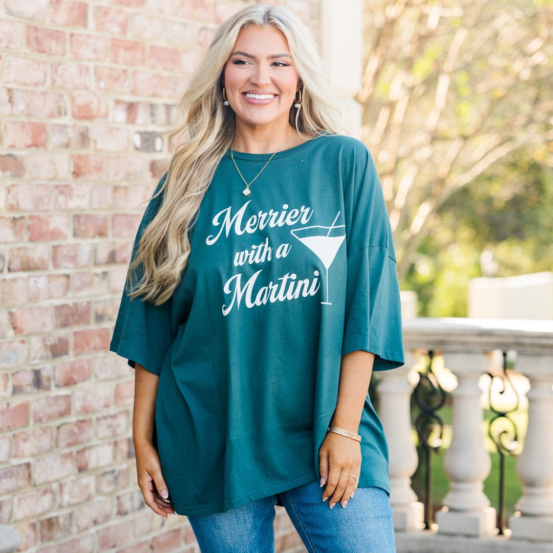 Merrier With A Martini Boyfriend Tee. Peacock