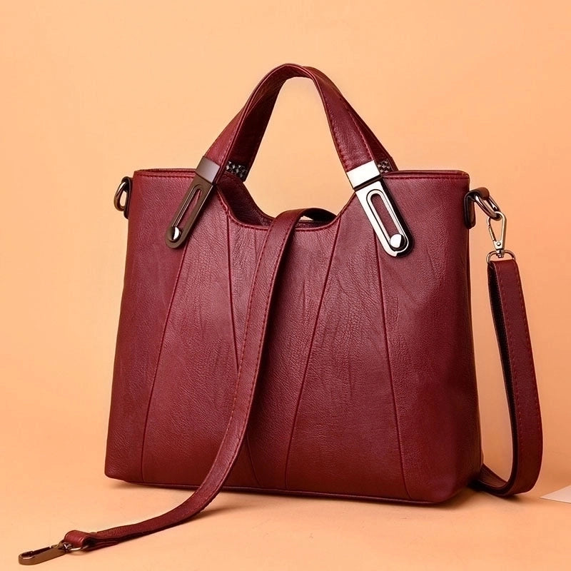 Women's Medium Leather Solid Color Vintage Style Square Zipper Tote Bag
