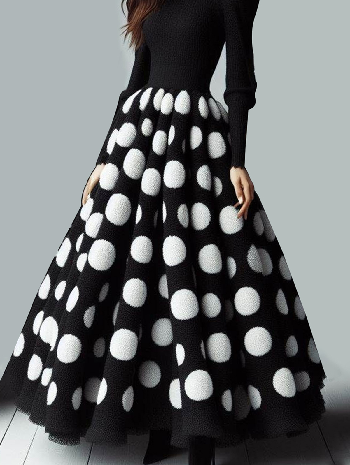 Formal Polka Dots Long Sleeve Maxi Dress