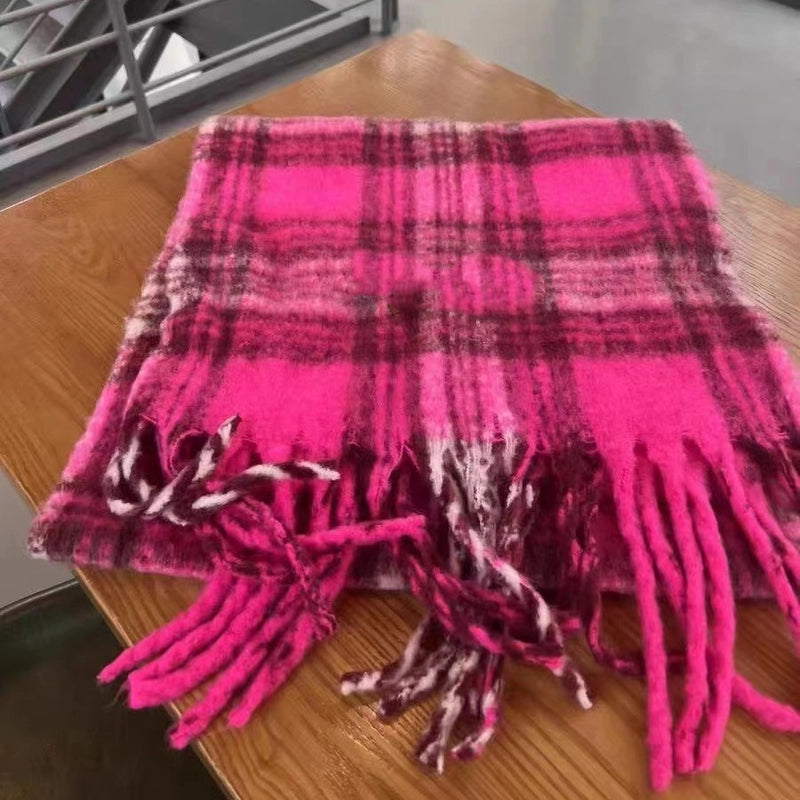 Latest Mohair Striped Tassel Scarf Fashion Geometric Gradient Shawl Versatile Thickened Scarf