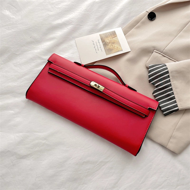 Women's Pu Leather Solid Color Elegant Square Lock Clasp Handbag