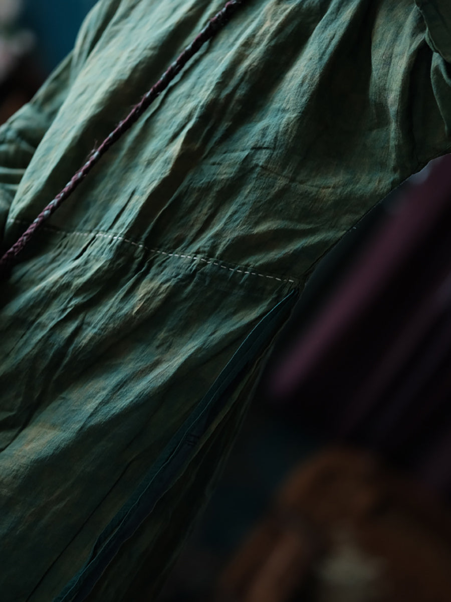 Women Vintage Pure Color Linen O-Neck Dress