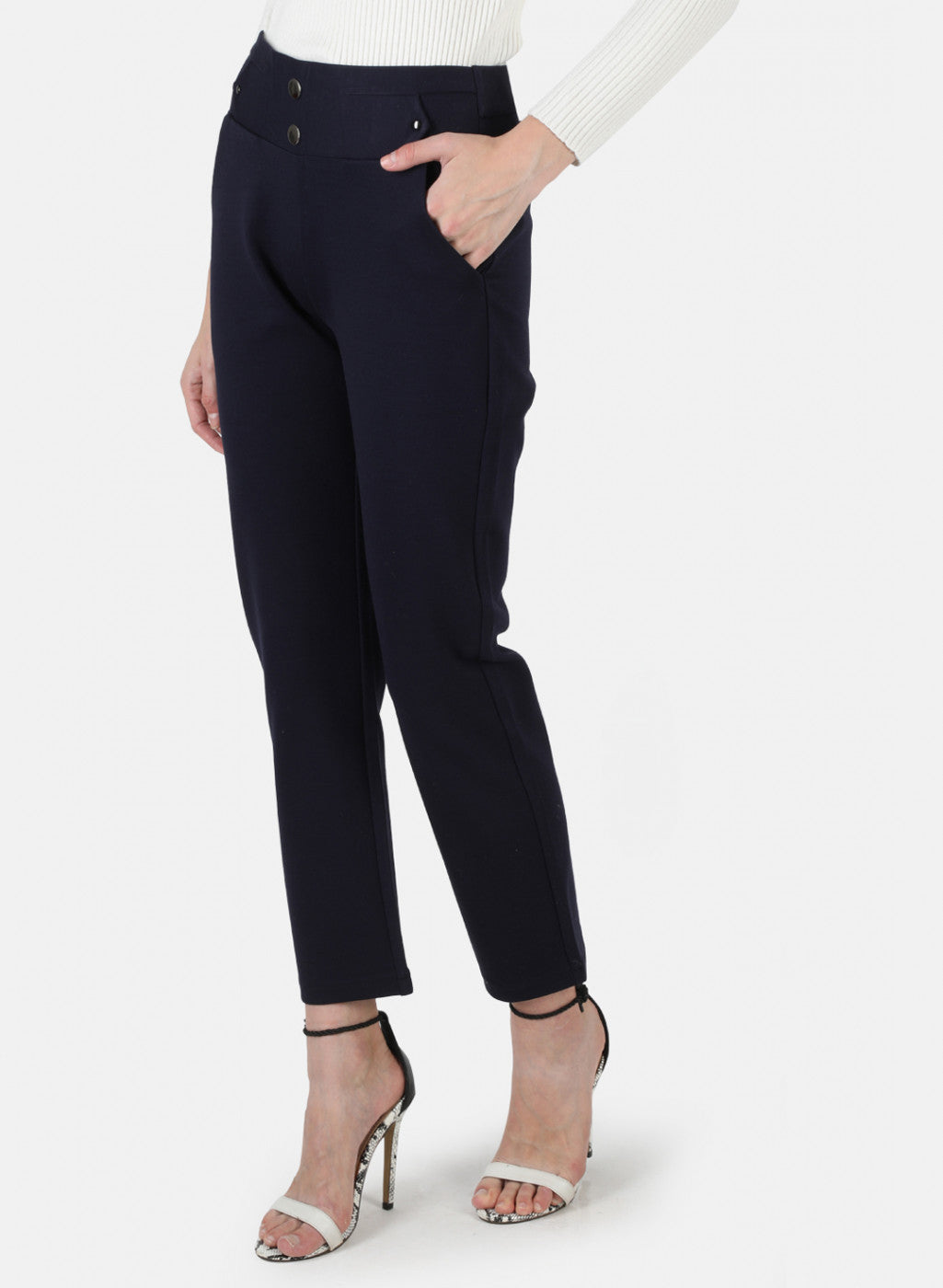 Women Navy Blue Solid Jegging