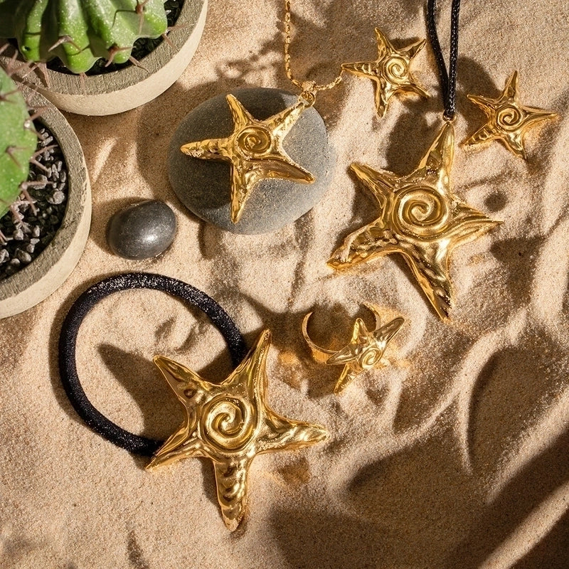 Vacation Minimalist Starfish 316 Stainless Steel  18K Gold Plated Star Rings
