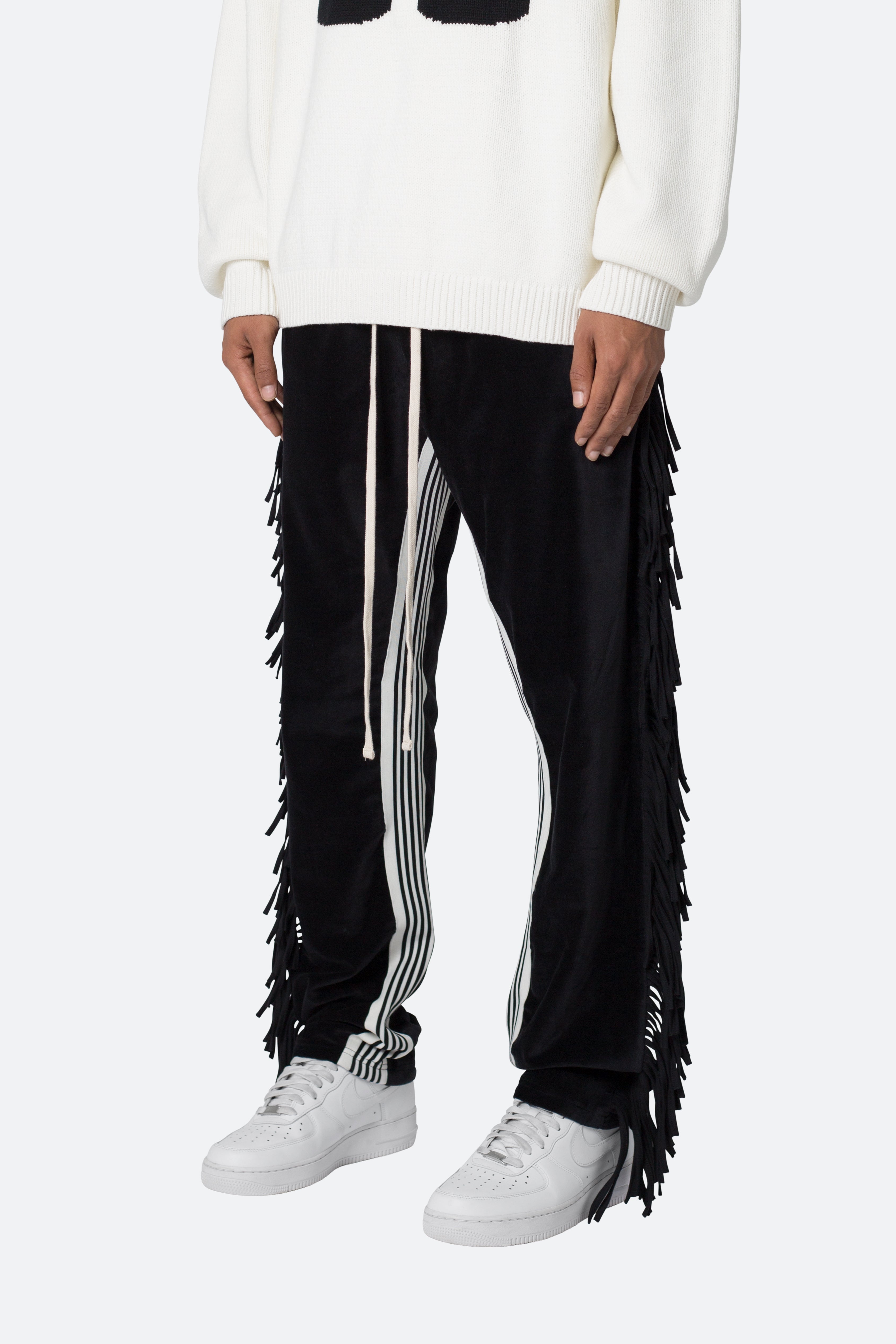 Fringe Velour Sweatpants - Black