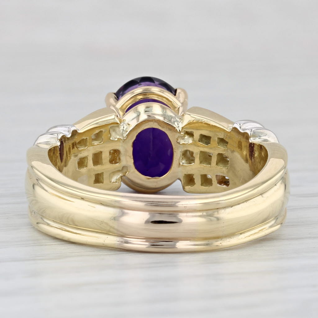 4.44ctw Oval Amethyst Diamond Ring 18k Yellow White Gold Size 11.25