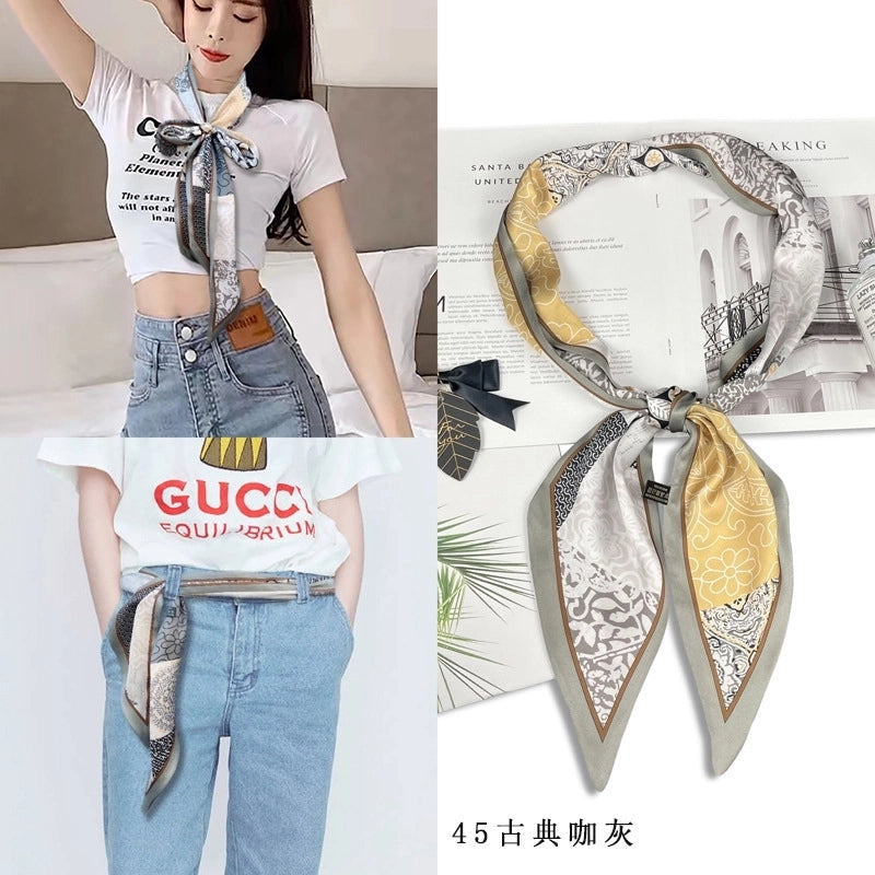 Women's Minimalist Color Block Polyester Printing Silk Scarf