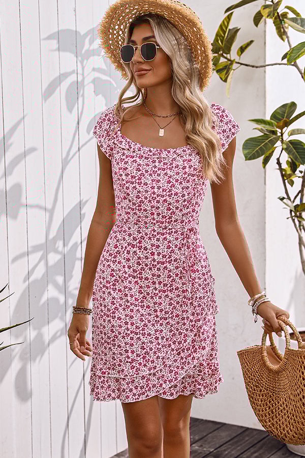Floral Print Ruffle Hem Casual Dress