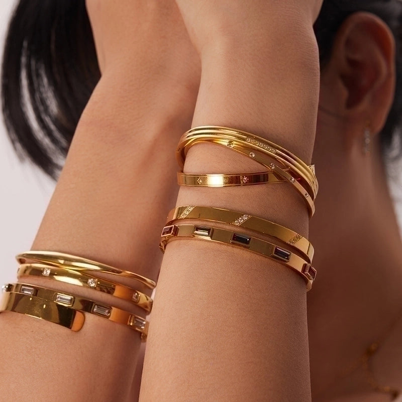 Minimalist Geometric Stainless Steel Zircon Bangle In Bulk