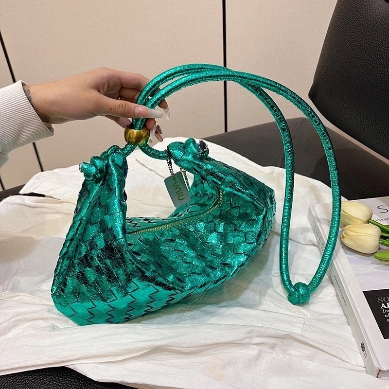 Women's Medium Pu Leather Solid Color Lingge Streetwear Dumpling Shape Zipper Crossbody Bag