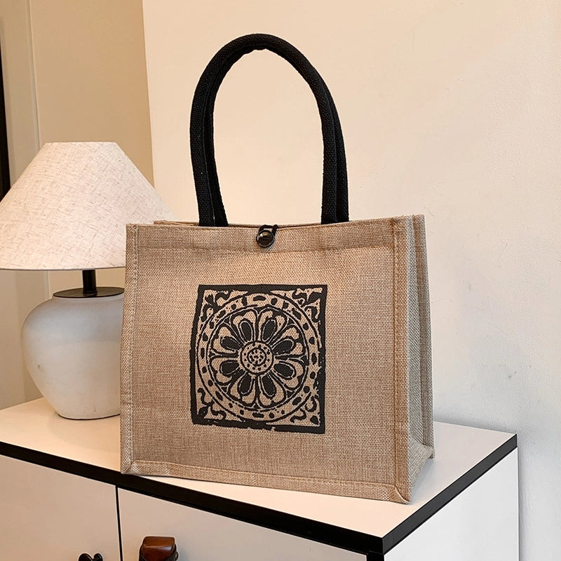 Women's Large Cotton And Linen Letter Butterfly Elegant Streetwear Square Lock Clasp Handbag