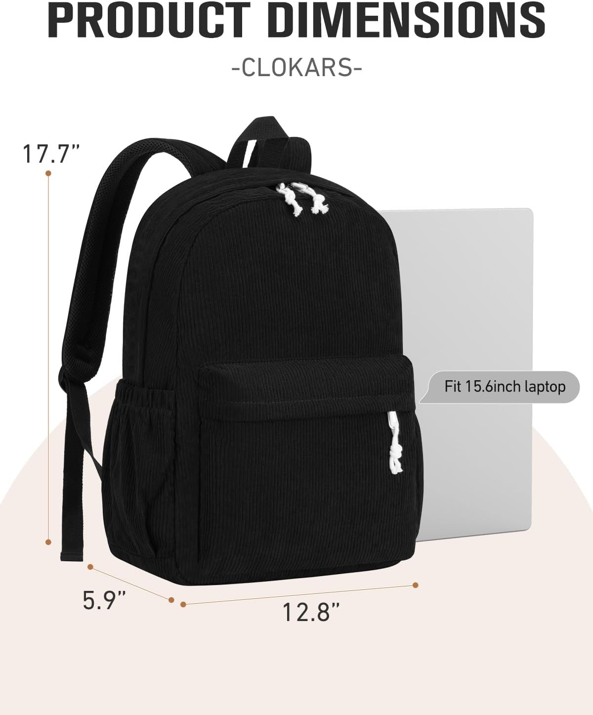 School Backpack for Teens Girls Boys, Large Corduroy College Bookbag Lightweight Backpack Purse for Women Fit for 15.6 Inch Laptop (Beige)