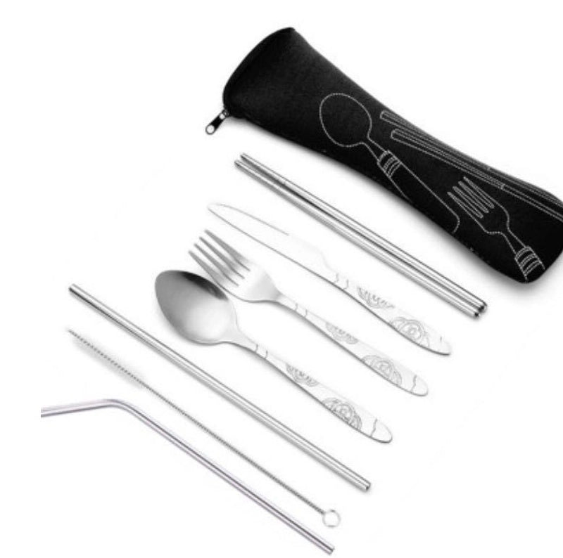 Stainless Steel Western-style Steak Knife. Fork And Spoon Creative Cloth Bag Portable Western-style Tableware Set Three-piece Set Supply