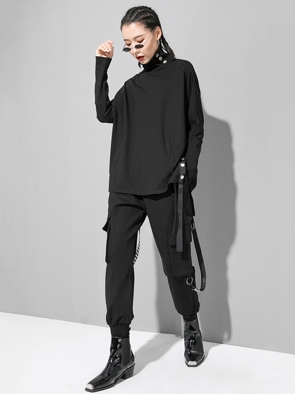 Original Solid Stand Collar T-Shirts Tops