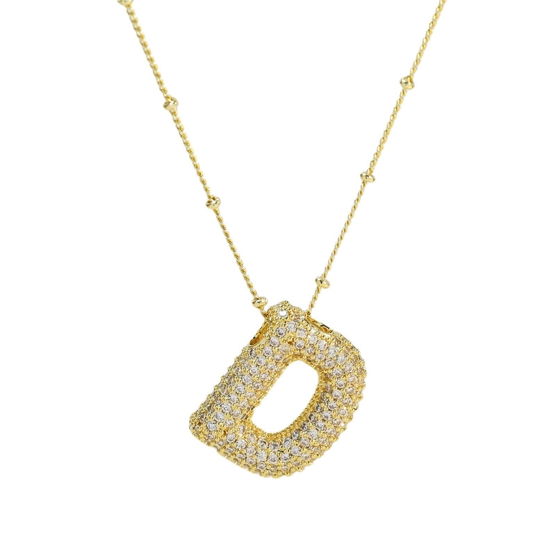Europe And America  Hot Sale Fashion 26 English Letters Pendant Necklace Copper Micro Inlaid Zircon Balloon Letter Collarbone Necklace Choker Pendant