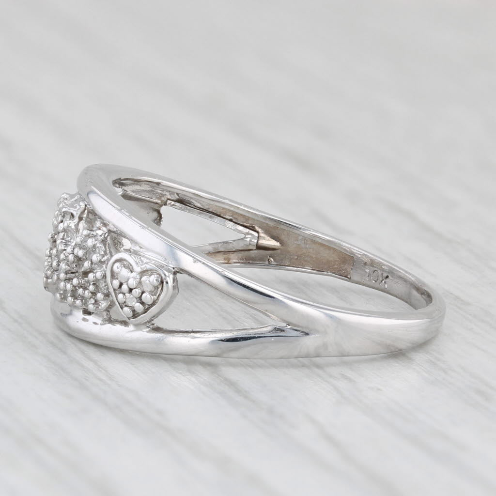 Diamond Hearts Ring 10k White Gold Size 7.5
