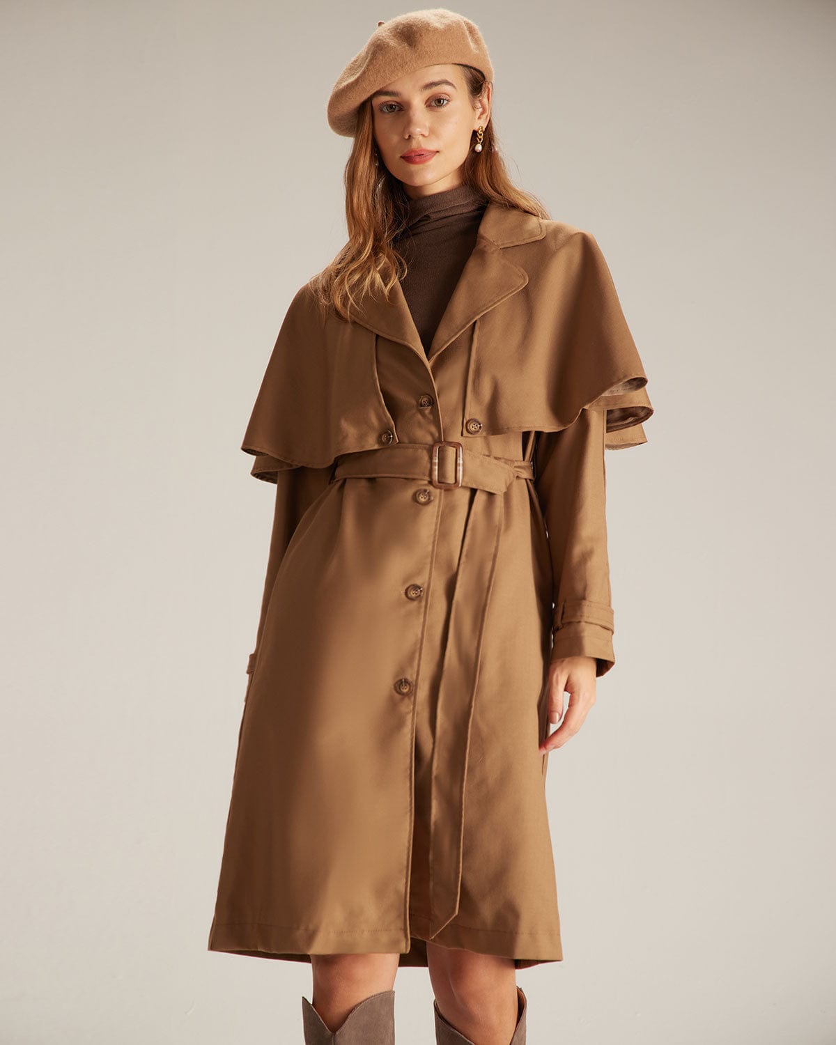 The Khaki Lapel Neck Single Breasted Coat