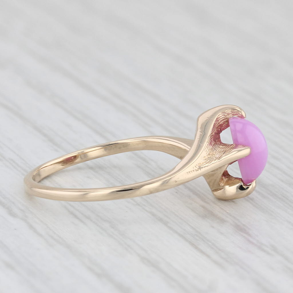 Lab Created Star Ruby Cabochon Solitaire Bypass Ring 14K Yellow Gold Ring Size 6