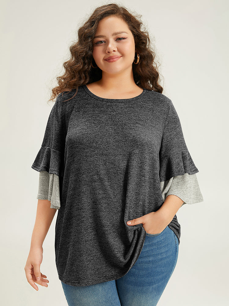 Contrast Layered Flutter Sleeve T-shirt