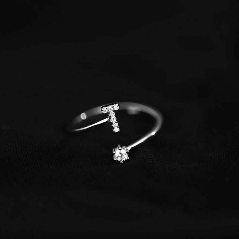 Ig Style Minimalist Letter Copper Plating Inlay Zircon Open Ring