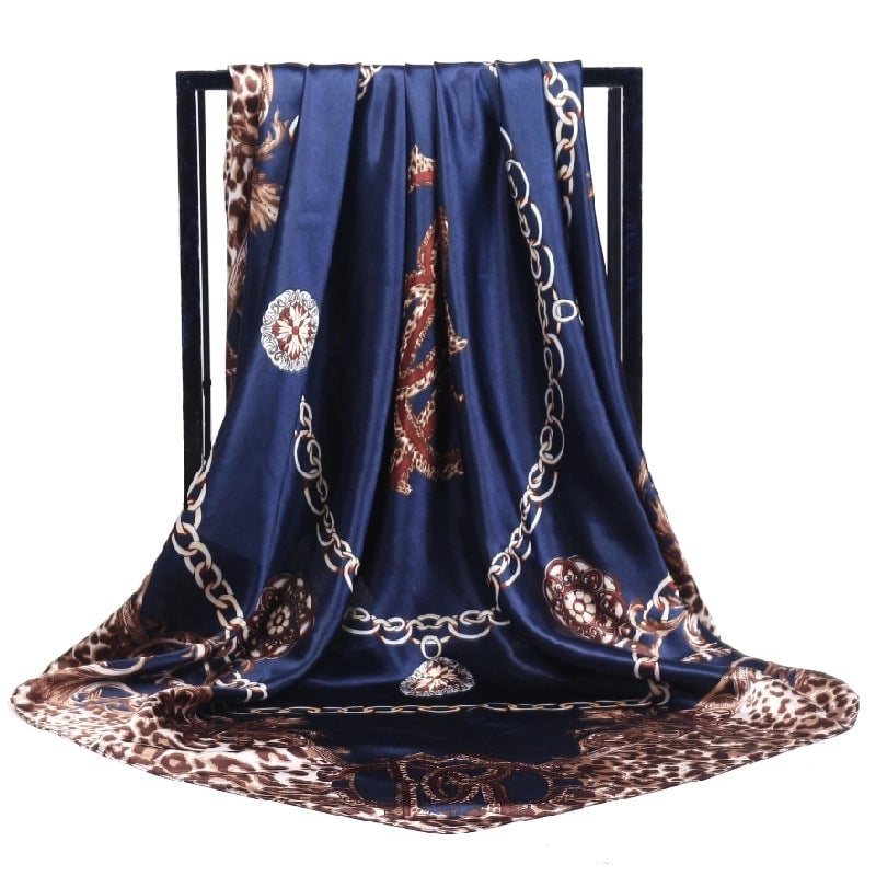 Gaohe Silk Scarf 90cm * 90cm Square Scarf Leopard Print Chain Large Square Scarf Silk Scarf Artificial Silk Scarf For Women