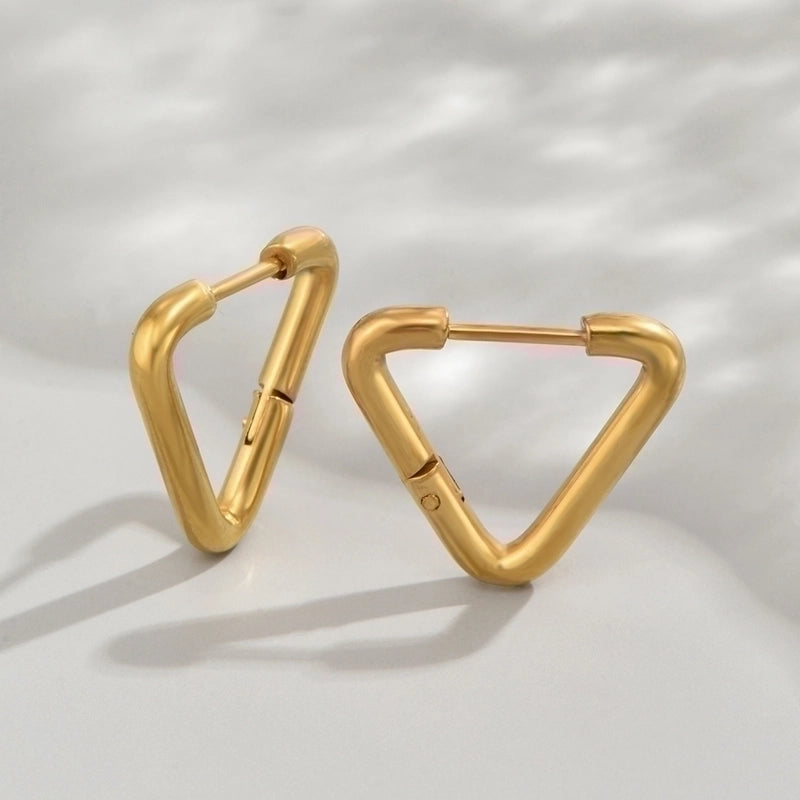 1 Pair Minimalist Triangle Circle Heart Shape Stainless Steel Hoop Earrings
