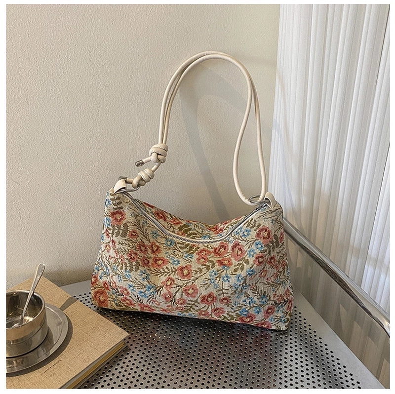 Women's Small Nylon Flower Ethnic Style Zipper Underarm Bag