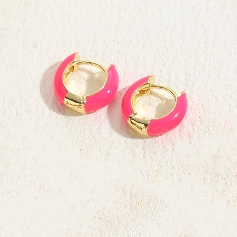 1 Pair Elegant Luxurious Classic Style Solid Color Enamel Plating Copper 14k Gold Plated Hoop Earrings
