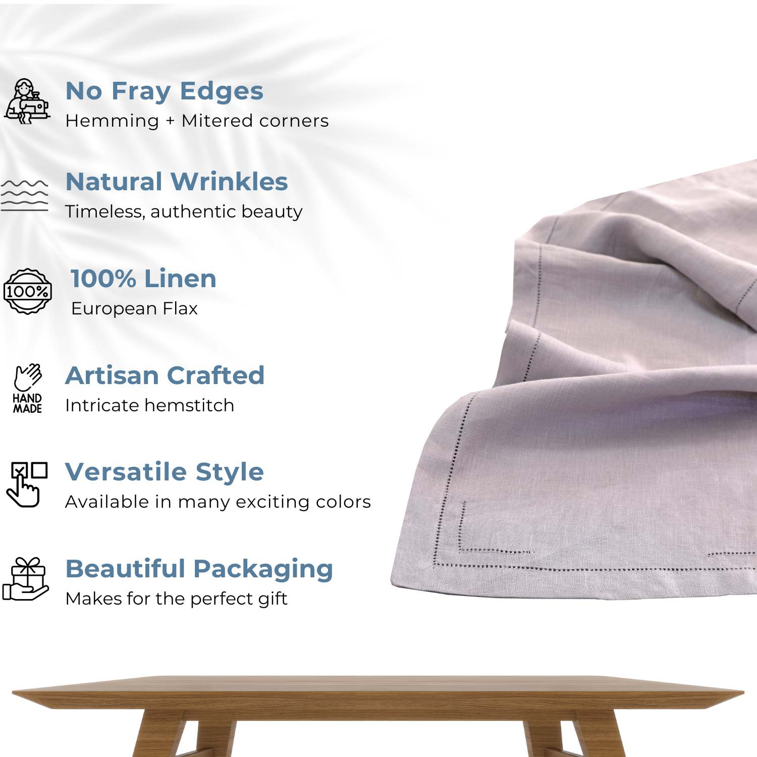 Lavender 100% Linen Incomplete Hemstitch Table Runner 72