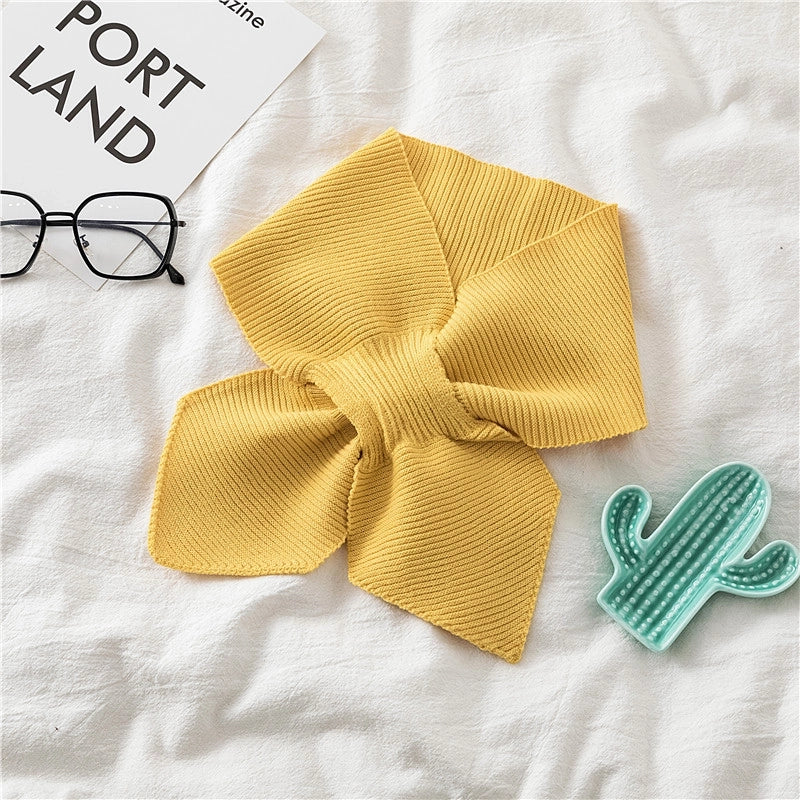 Evening And Evening Knitted Wool Collar Cross Fishtail Scarf Bow Small Scarf For Women Autumn And Winter