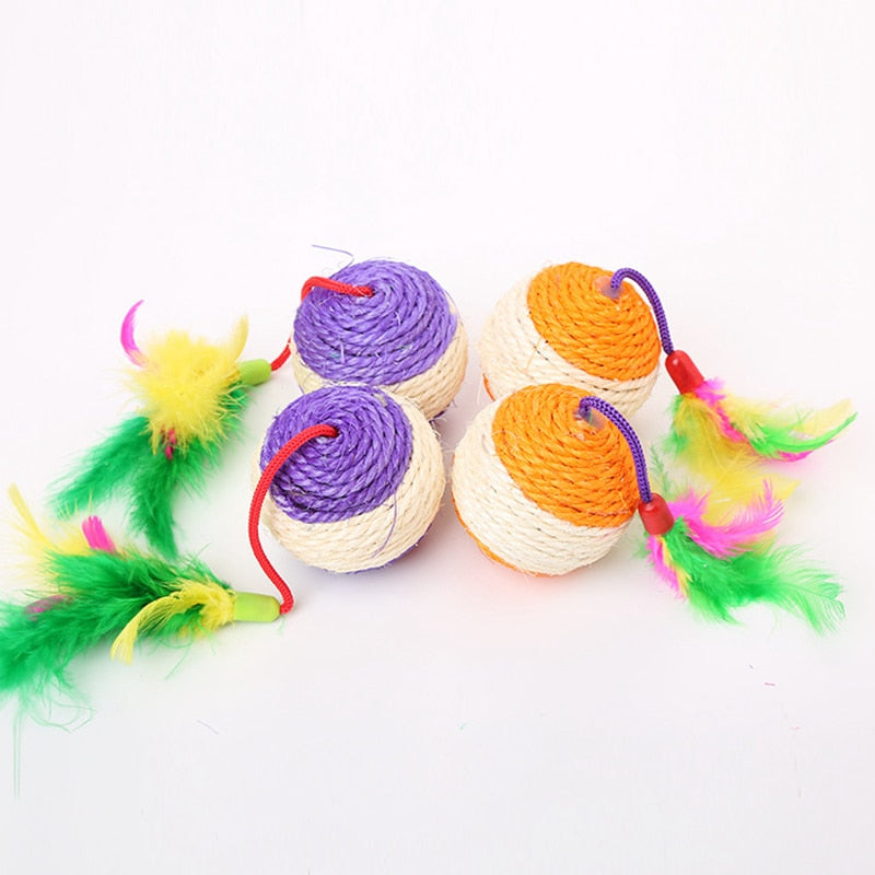 Soft feathers cat sisal toy ball