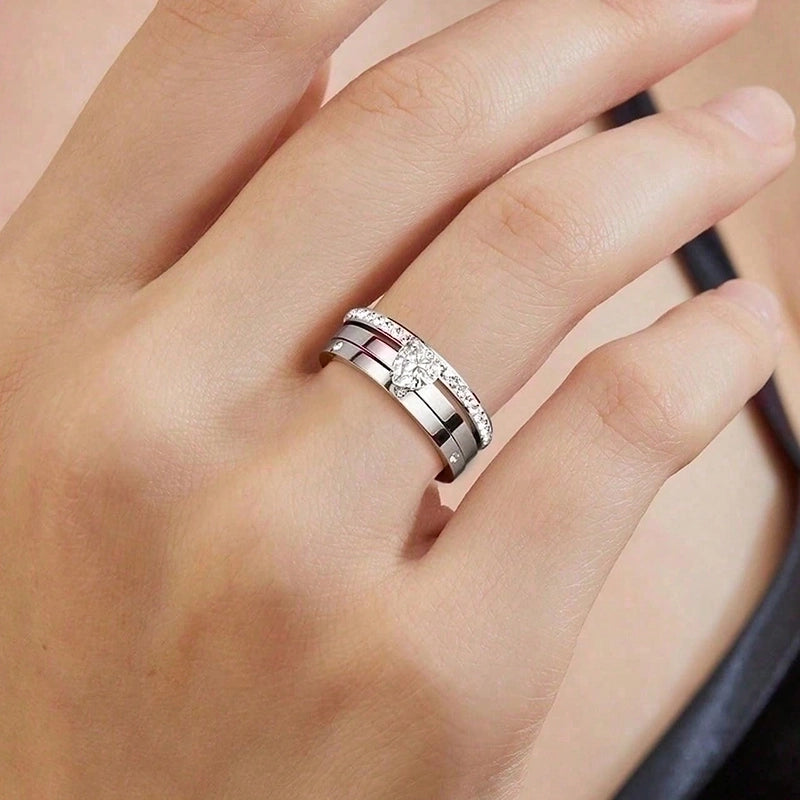 Elegant Minimalist Solid Color 304 Stainless Steel Zircon Gold Plated Plating Inlay Rings