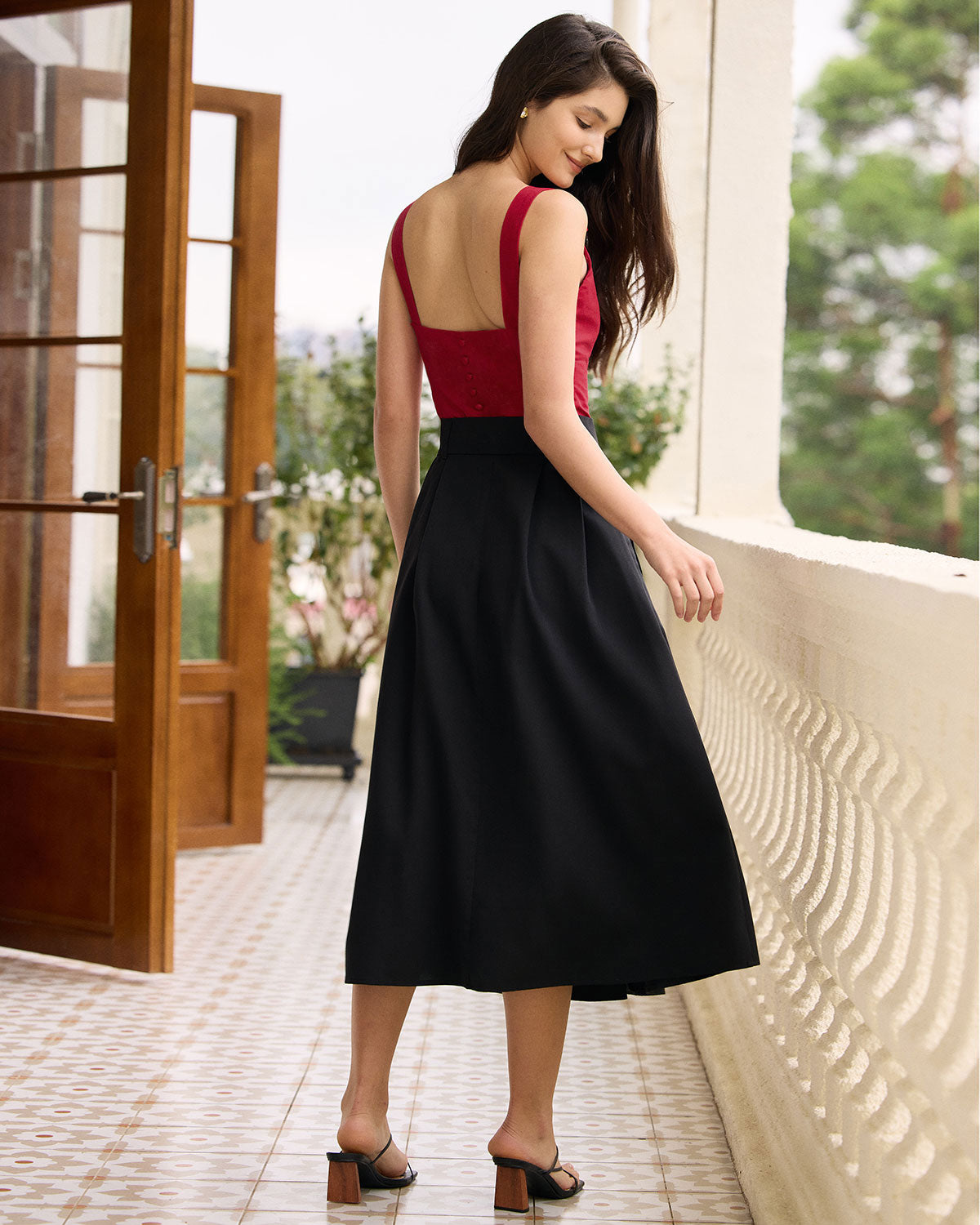 The Black High-waisted Double-breasted Midi Skirt