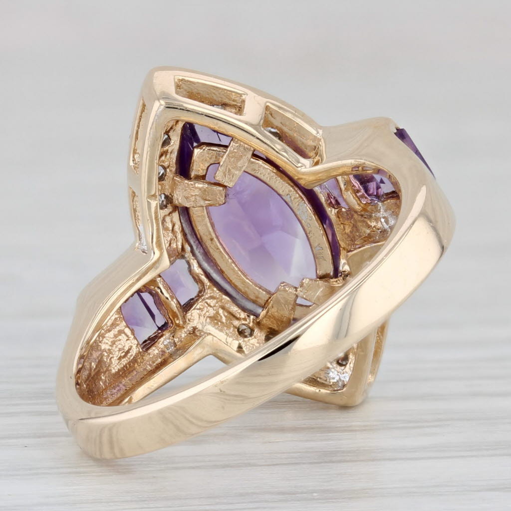 2.62ctw Marquise Amethyst Diamond Ring 10k Yellow Gold Size 6
