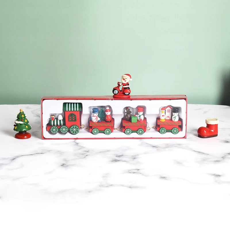 New Mini Wooden Train Sets  Christmas Decoration Ornament Kids Toy Train for Home Decoration