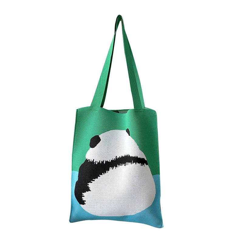 Niche Design Cute Panda Knitted Shoulder Bag Women's Versatile Large Capacity Shopping Commuter Tote Bag Women's Bag