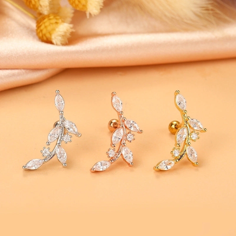 Fashion Wings Flower Stainless Steel Copper Plating Inlay Zircon Ear Studs 1 Piece
