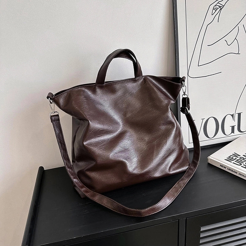 Women's Pu Leather Solid Color Punk Classic Style Streetwear Sewing Thread Square Zipper Tote Bag