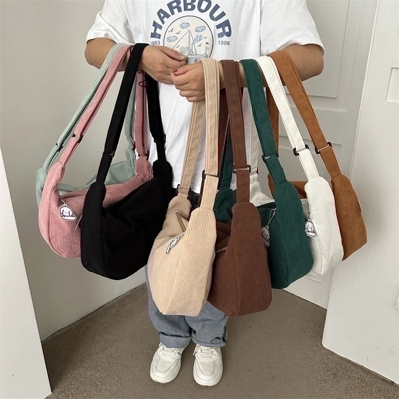 Women's All Seasons Canvas Solid Color Vintage Style Square Zipper Shoulder Bag