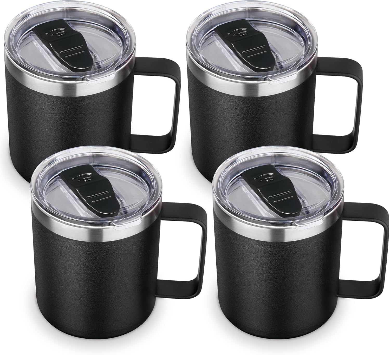 Volhoply 14oz Insulated Stainless Steel Coffee Mug with Leakproof Lid,Double Wall Vacuum Travel Coffee Cup with Handle,Reusable Metal Tumbler,Camping Mugs Keep Hot/Cold,Christmas Gifts(Black,1